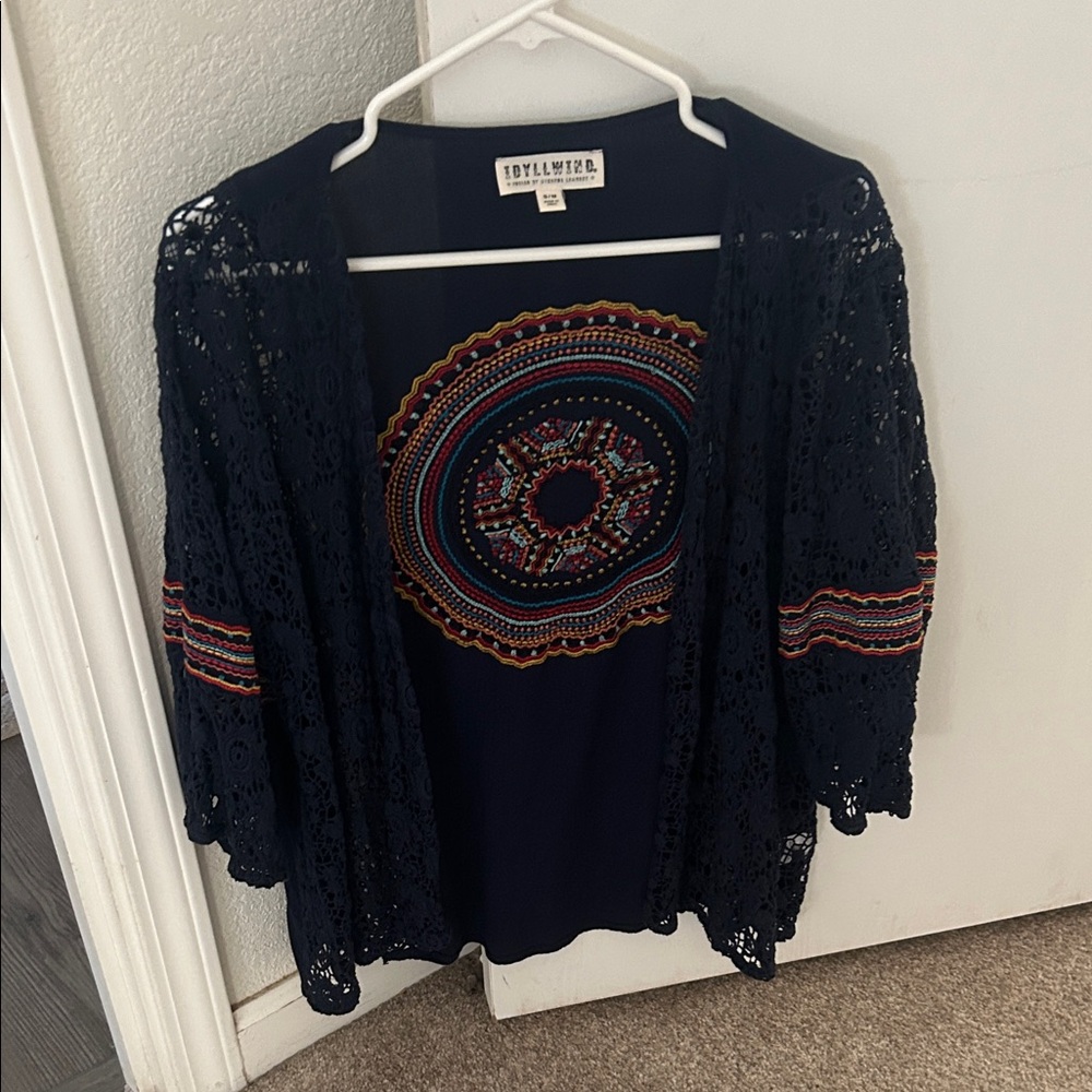 Elegant Navy Lace Blouse with Embroidery